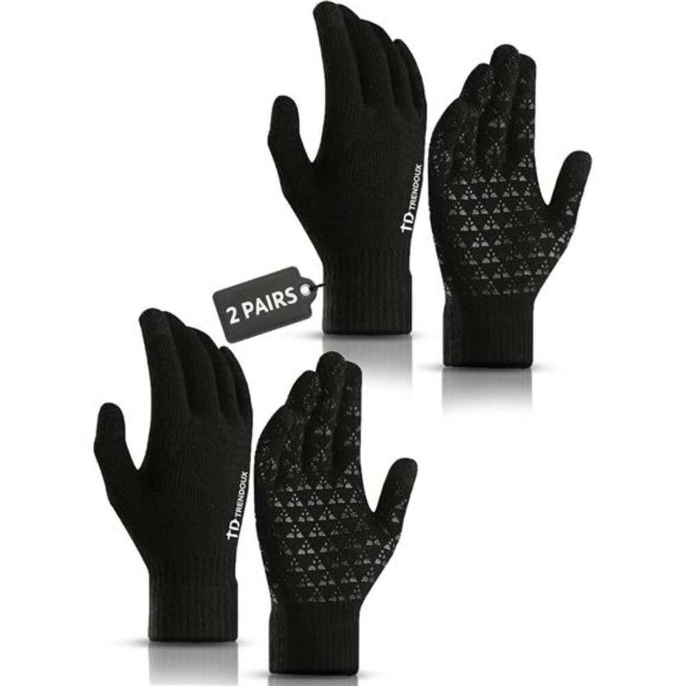 2 Pairs Touchscreen Winter Gloves Anti-Slip Knit Cold Weather Warm Gloves For